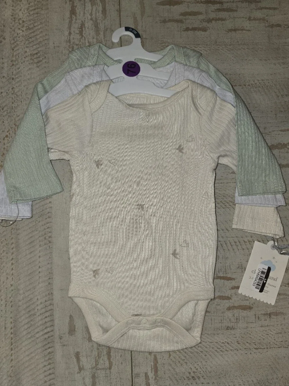 0-3 Months Cloud Island Cream Knit Long-Sleeve One-Piece - 3 Pack